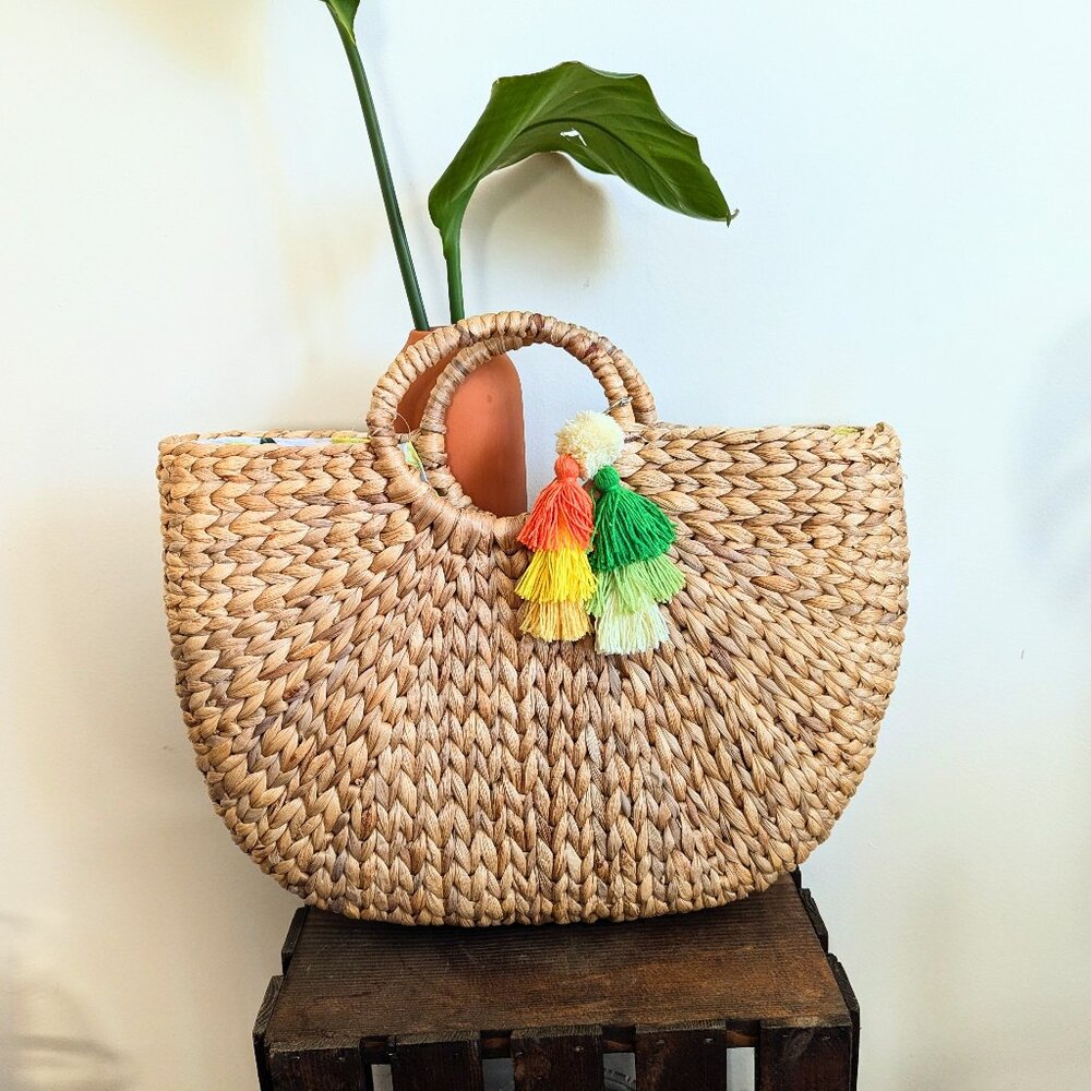 NEW! - Summer Market Straw Tote with Rainbow Tassel